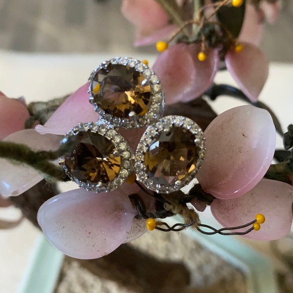 Vintage Art Deco smoke quartz and white sapphire ring